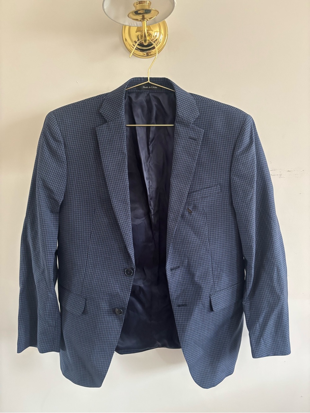 Calvin Klein Men’s 100% Wool Blue Check Blazer Extreme Slim Fit 38S